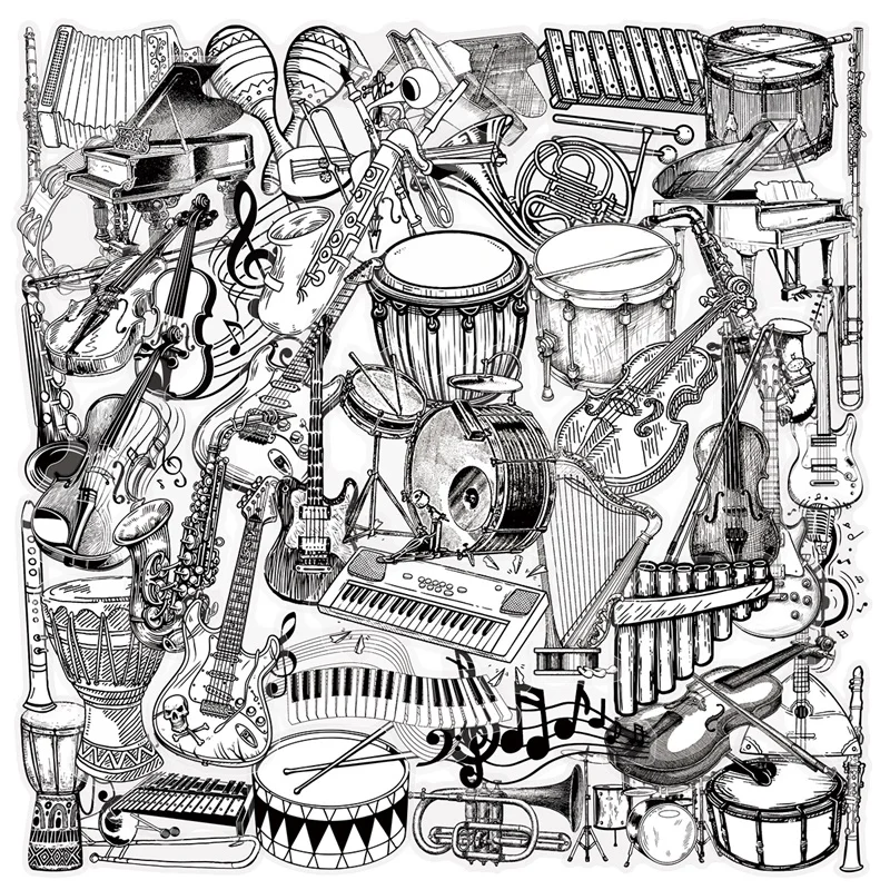 

50 шт., винтажный музыкальный инструмент, клейкая наклейка для домашних животных, эстетическое открытое украшение, канцелярские принадлежности для скрапбукинга для детей