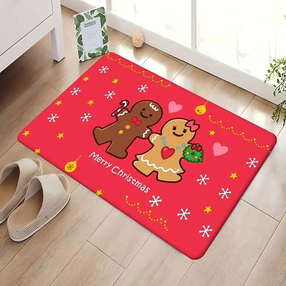 VIKAMA عيد الميلاد الزنجبيل رجل مطبوعة البساط ندفة الثلج القلب منقوشة مدخل غرفة المعيشة البساط عطلة ديكور المنزل #1