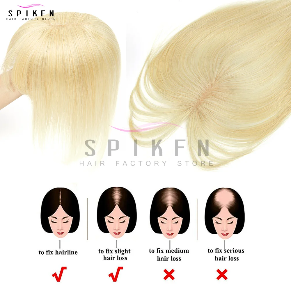 Spikin topper pedaço de cabelo com franja extensões de cabelo real adicionar volume 8 "-12" cabelo humano injetar cabelo superior peruca clipes em cabelo humano