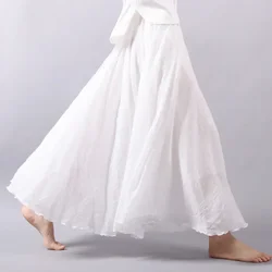 Linen Maxi Skirt Pleated Vintage Boho Maxi Long Casual Cotton Beach Skirt Empire A-Line Linen Skirt Ladies Clothing
