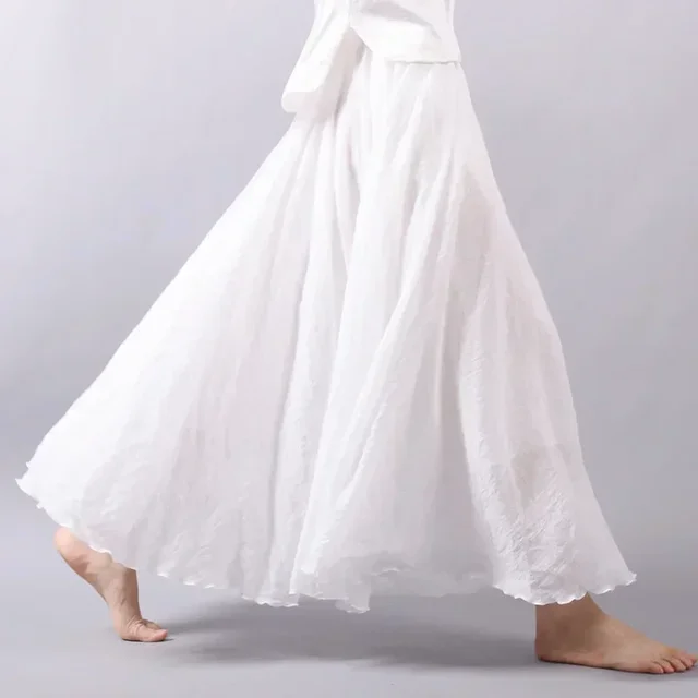 Lniana spódnica maxi Plisowana Vintage Boho Maxi Długa bawełniana spódnica plażowa Empire A-Line Lniana spódnica Odzież damska