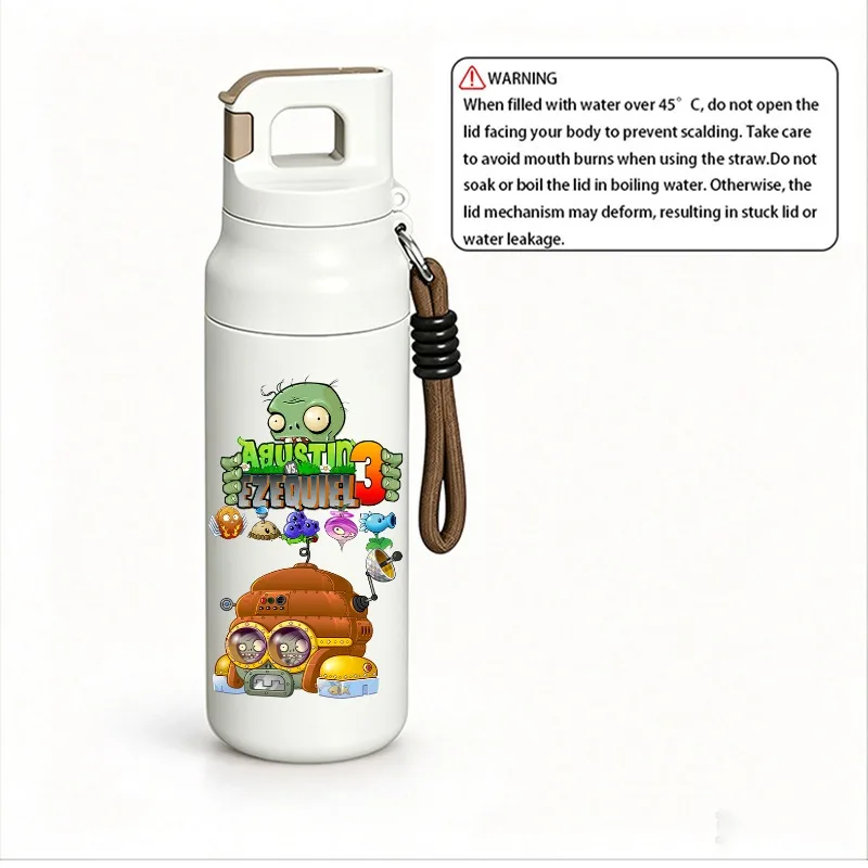 580ml Plants Vs Zombies Game Insulated Water Bottle, Vacuum Stainless Steel Thermos, Sealed Leakproof Design with Hand Strap