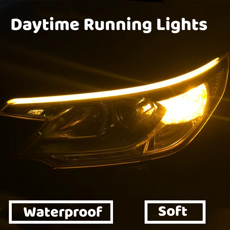 

2pcs Car LED Lamp Strip Flowing Daytime Running Lights Flexible Waterproof Headlight Turn Signal Light Decorative Bar