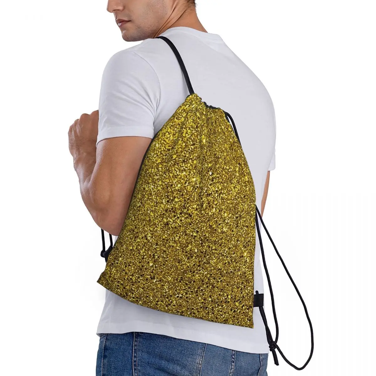 

Gold Glitter Abstract Backpacks Casual Drawstring Bundle Pocket Sports Bag Book Bags for Man Woman School