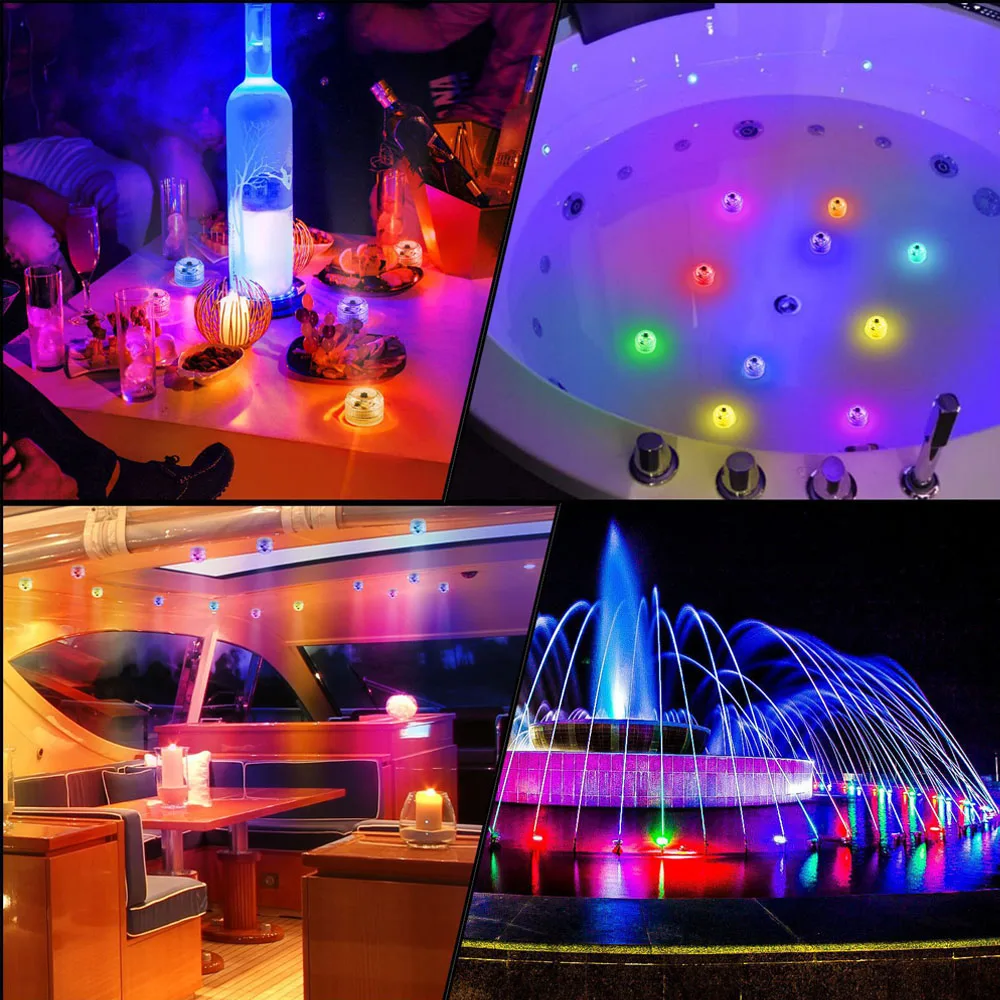 Mini Submersible LED Lights Small Underwater Tea Lights IP68 Waterproof Candles Lights Colour-Changing Light for Weeding Xmas