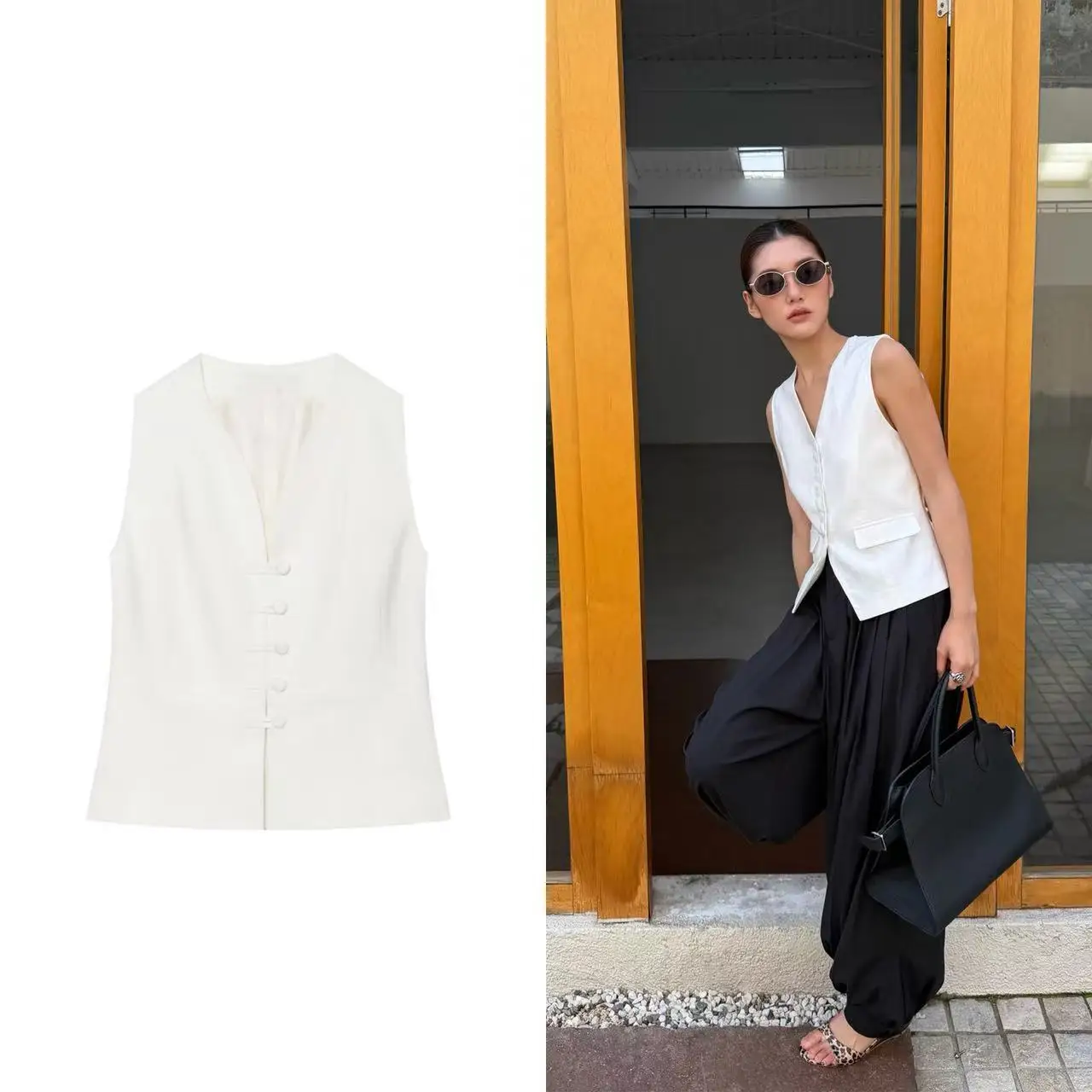 Guobioziy Women's V-Neck Sleeveless Vest, Solid Color, Front Button, Slim Fit Sleeveless Top, Elegant Office and Casual Wear