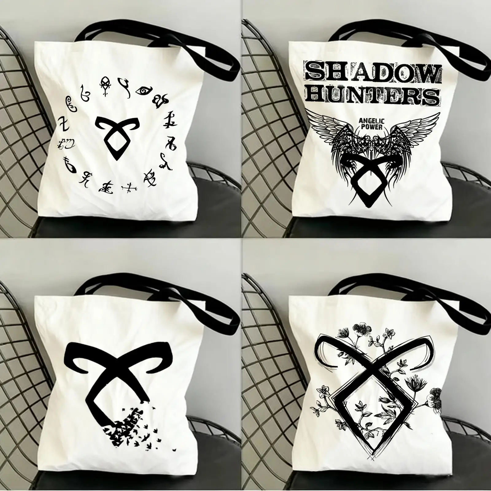

S-Shadowhunters Storage Bags Canvas Double-Sided Print Fashion Shoulder Tote Shopping Bag Gift Eco Handbags