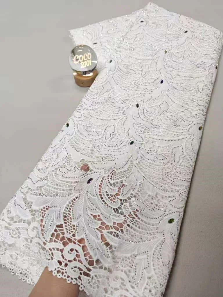 African Nigerian Tulle Lace Fabric, High Quality Cotton Wedding Party Dress, Sequins for Sewing, Embroidery, 5Yards, XL222,2026
