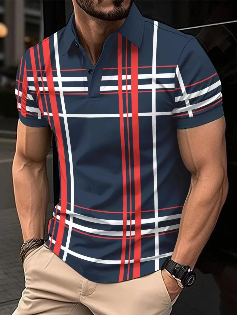 2023 New Summer High-end Mesh Positioning Printed Lapel Button High-end Casual Style Men's POLO Shirt Short Sleeve