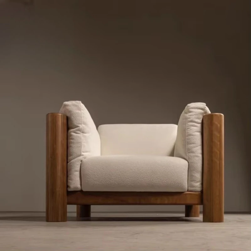 Single Sofa Solid Wood Retro Living Room Reading Coffee Shop Leisure Chair for Reception Commercial Furniture