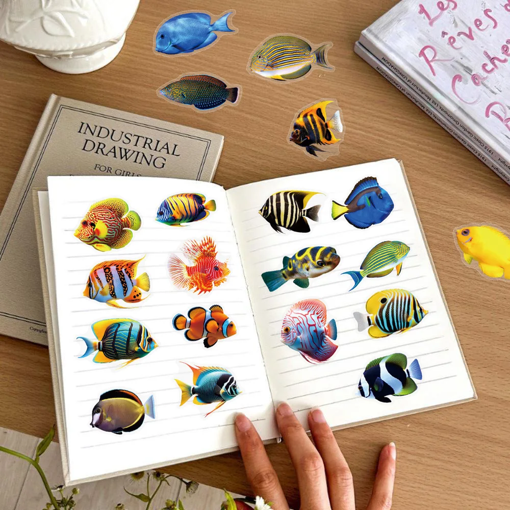 50PCS Transparent Sea Fish Stickers Material Decorative Mobile Phone Case Luggage Water Cup iPad Waterproof Stickers Kids Toy