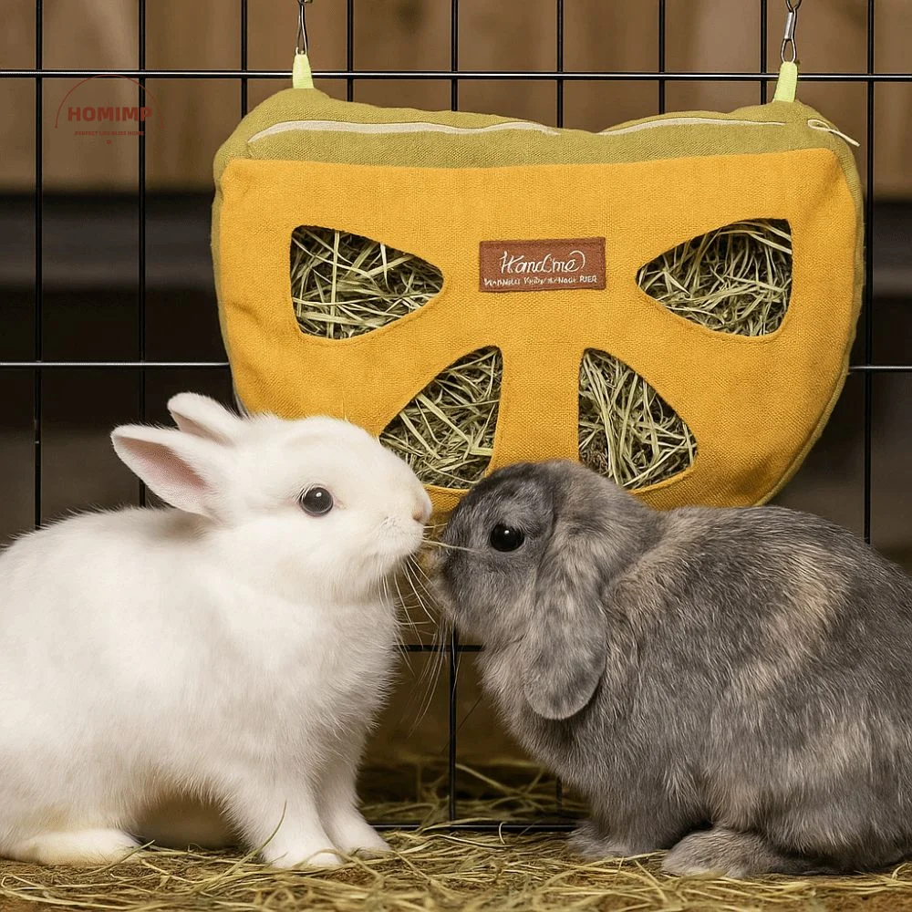 

Hay Feeder Hanging Hay Bag Feeder Wear Resistant Washable 4-Hole Feeding Bag with Zipper Small Animal Feeder for Pet Cage