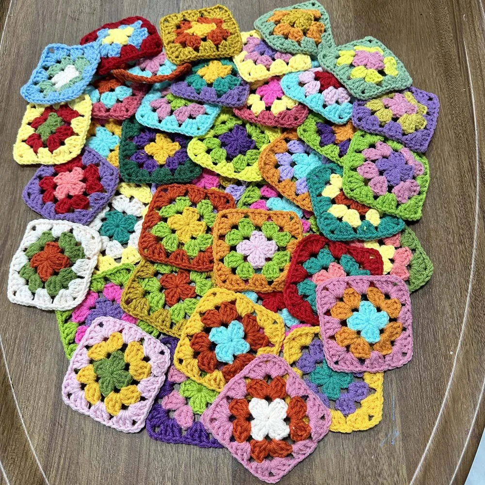 DIY Crochet Doilies Multicolor Coasters Square Table Mats Decoration Handmade Crochet Cup Pad 9cm Wool Clothes Patch 50pcs/lot