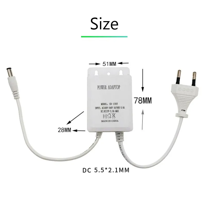 Power Adapter US/EU Outdoor Waterproof AC 100-240V Input DC 12V Volt Output Supply Charger Europe Universal Adapter Converter image 3