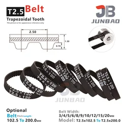 T2.5 type Synchronous belt Pitch 2.5mm Timing Belt for transmission systems of DIY/CNC or 3D printers T2.5x102.5 to T2.5x200
