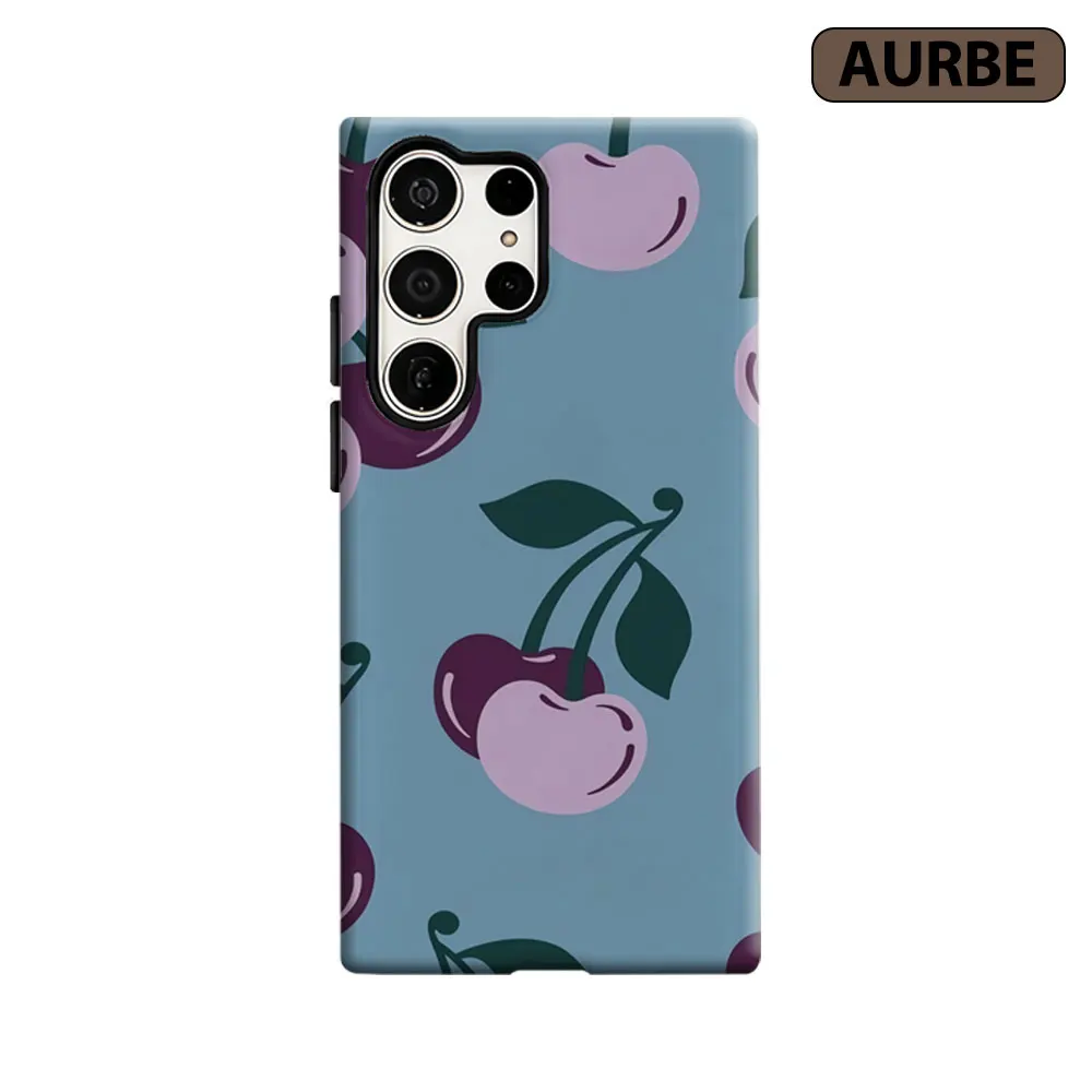 Aurbe Phone Case For Samsung Galaxy S26 S25 S24 S23 Ultra Plus HD Hard Cherry Pop Double Layer Film Cover