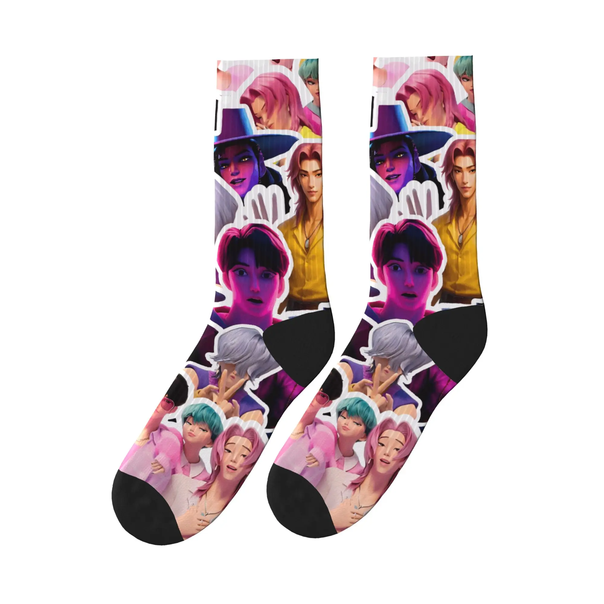 ถุงเท้าผู้ชายลาย K-pop Demon Hunters Saja Boys Jinu Mystery Romance Abby Baby ถุงเท้าสปริงลายสเก็ตบอร์ดกันลื่น