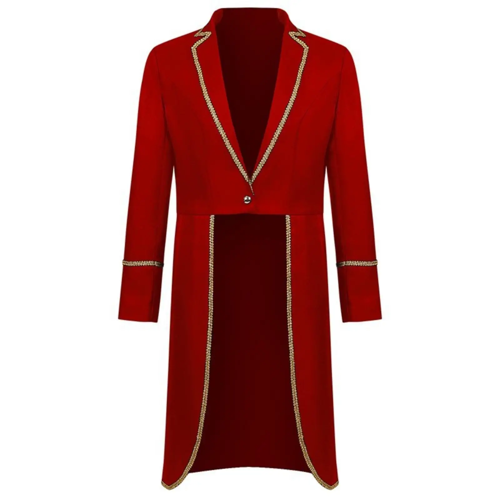 Men Retro Tailcoat Jacket for Stage Performance Vintage Suit with Sharp Lapel Gold Trim Elegant Long Sleeve Costume Party Wear