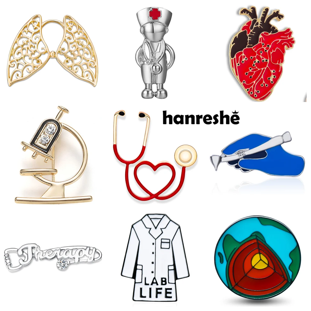 Hanreshe Medical Lab Brooch Pins Set Doctor Nurse Backpack Lapel Badge Medicine Jewelry Accessories Gifts