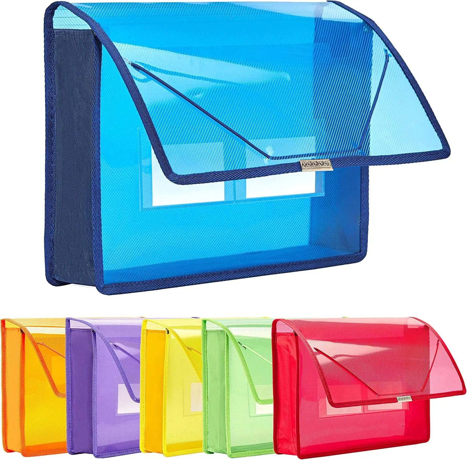 

6 Pack Expanding File Folders with Flap and Cord Closure for Letter Size Documents, 2.8" Expansion, Colored Poly Organizer for