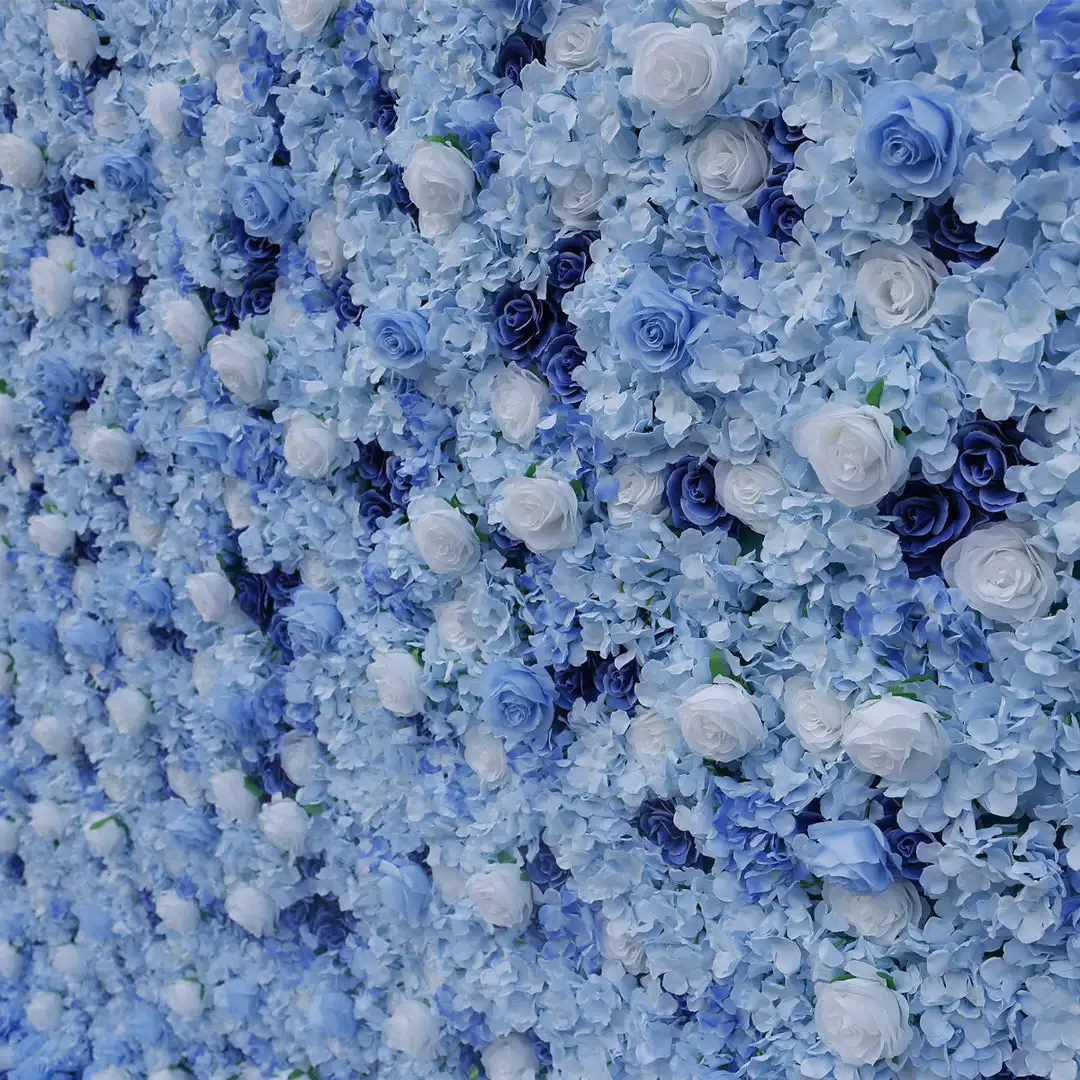 Luxury Blue-White 3D Cloth Flower Wall Wedding Backdrop Props Rose Hydrangea Arrangement Curtain Hanging Fabric Floral wall