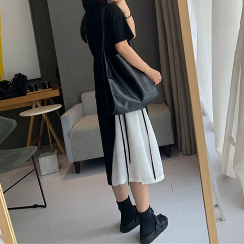 Vestido falso de retalhas de duas peças, gola redonda, manga curta, assimétrico, bandagem, saia linha A, cor de contraste, moda elegante, verão