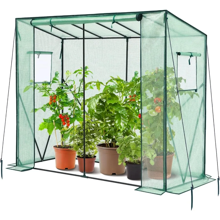 

Lean to Greenhouse for Outdoors: Ohuhu Portable Tomato Green House Heavy Duty with RollUp Zippered Door Tall Plastic Greenhouse