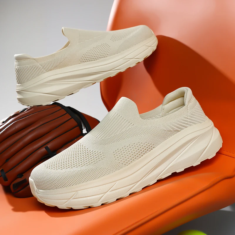Summer Slip-on Casual Shoes Men Wide Toe Shoes Breathable Knit Men's Running Shoes Anti-slip Platform Sneakers Man Big Size 48