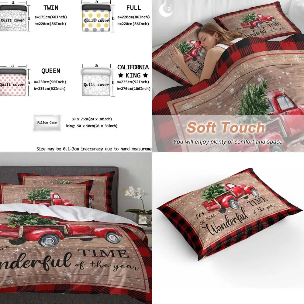 

Комплект постельного белья Christmas Red Farm Truck & Green Tree из трех предметов: мягкое пододеяльник и подушка Шамс, черная сетка буйвола, всесезонный дом