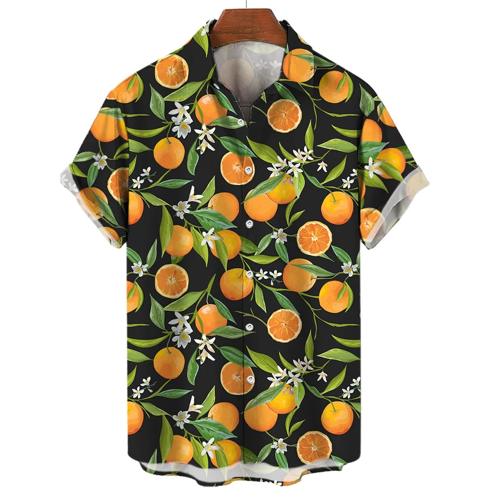 Heren Shirt Fruit Motief 3d Bedrukte Tops Casual Mode Korte Mouwen Shirts Revers Knoop Streetwear Oversized Unisex Kleding