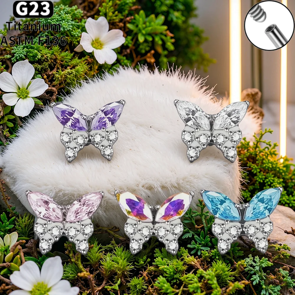 G23 Titanium 16G CZ Butterfly Ear Bone Studs Internal Thread Labret Tragus Helix Cartilage Earrings Lip Piercing Rings Jewelry