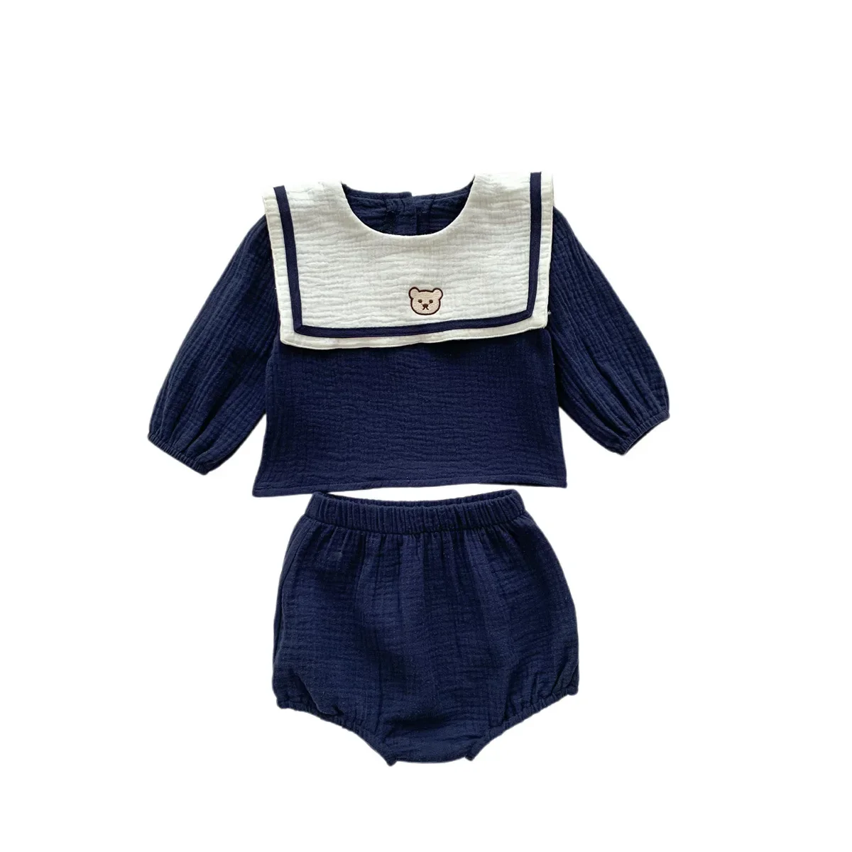 New In Autumn Kids Baby Girls Full Sleeve Naval Leader Bear Top T-shirts+solid Shorts Toddler Infant Cotton Clothing Set 2pcs