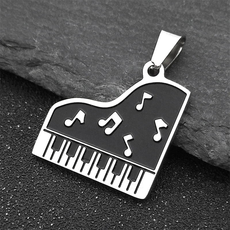 5PCS Stainless Steel Black and White Piano Music Note Pendant DIY Charm Necklace Bracelet Earring Making Jewelry Gifts