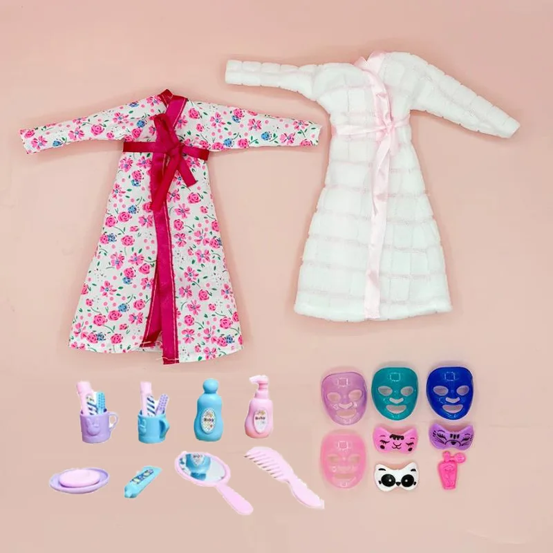 Handmade Bathrobe for 11.5in/30cm Dolls Cute Mini Items Facial Mask Hair Accessories Set Miniatures Toys for Girls Playset