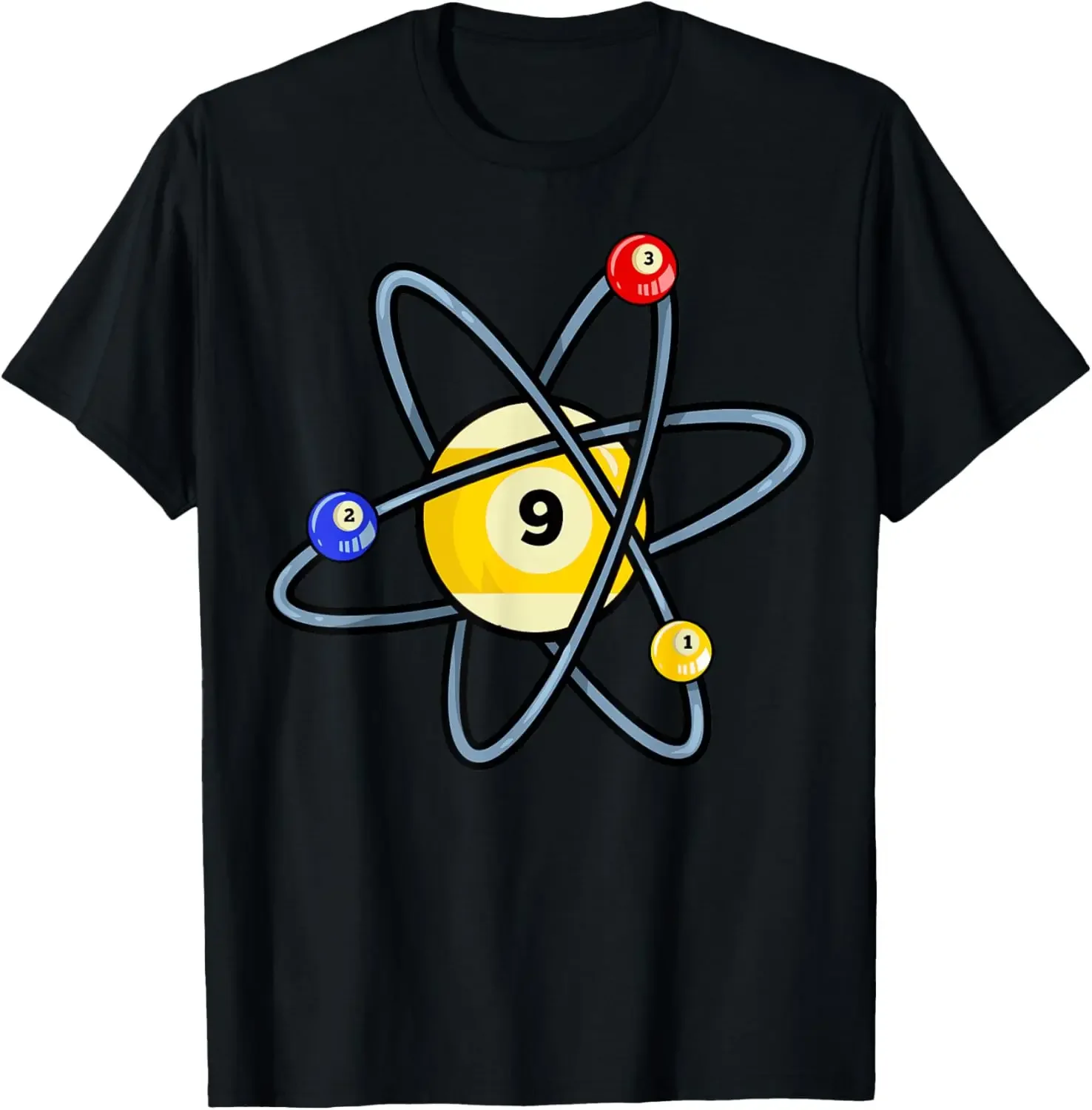 

9 Ball Atom Physics Billiards Graphic T-Shirt Short Sleeve Crewneck Tee For Men