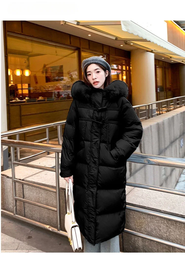 Veste d'hiver en coton de style chinois pour femmes, longue au-dessus du genou, grand col en fourrure, veste épaissie, nouveau style, 2024