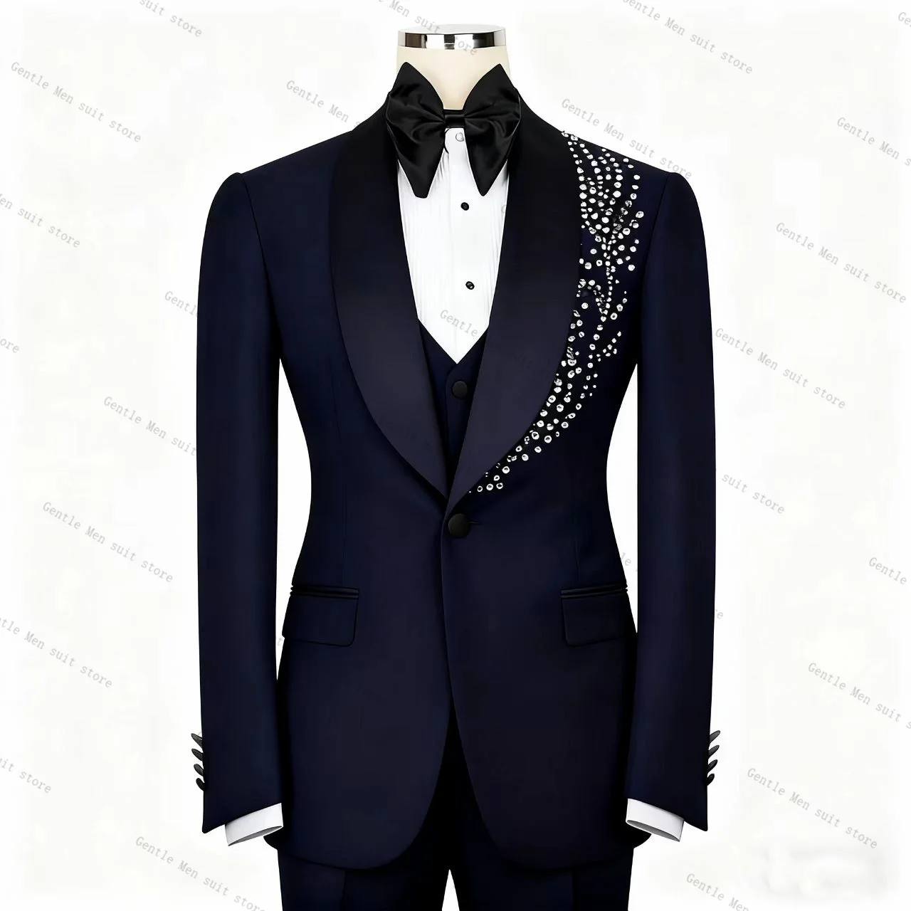 

Luxury Crystals Men Suit Pants Set 2 Piece Blazer+Cotton Trousers Wedding Groom Prom Coat Customized Formal Office Jacket Outfit