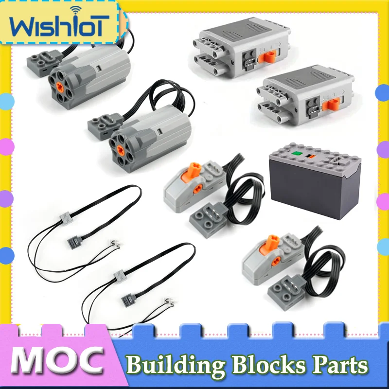

Набор строительных блоков с дистанционным управлением, технические детали, средний двигатель/батарейный отсек/кабель освещения/переключатель мощности, кирпичи MOC для собранных игрушек своими руками