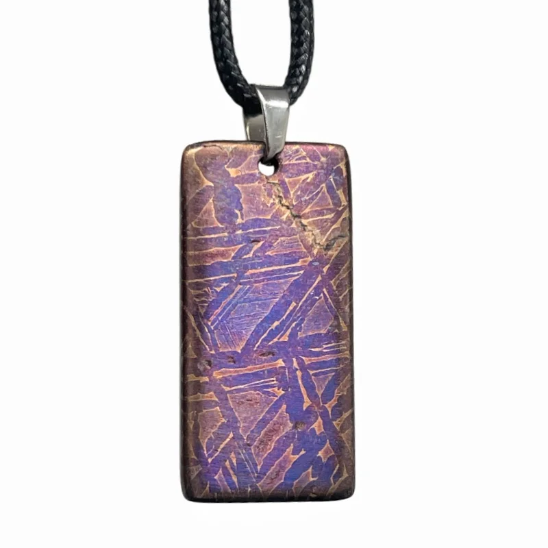 Authentic Muonionalusta Iron Meteorite Necklace  Blue-Brown Etched Texture  Minimalist Cosmic Jewelry LK408