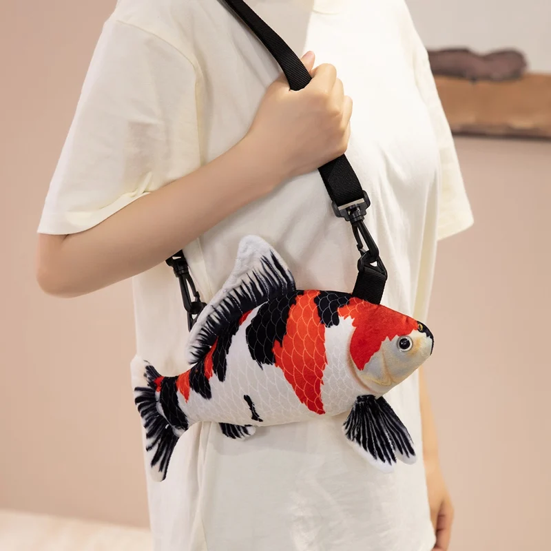 Clownfish Koi Fish Plush Crossbody Bag 3D Print Tropical Fish Stuffed Doll Shoulder Purse Detachable Adjustable Strap Funny Nove