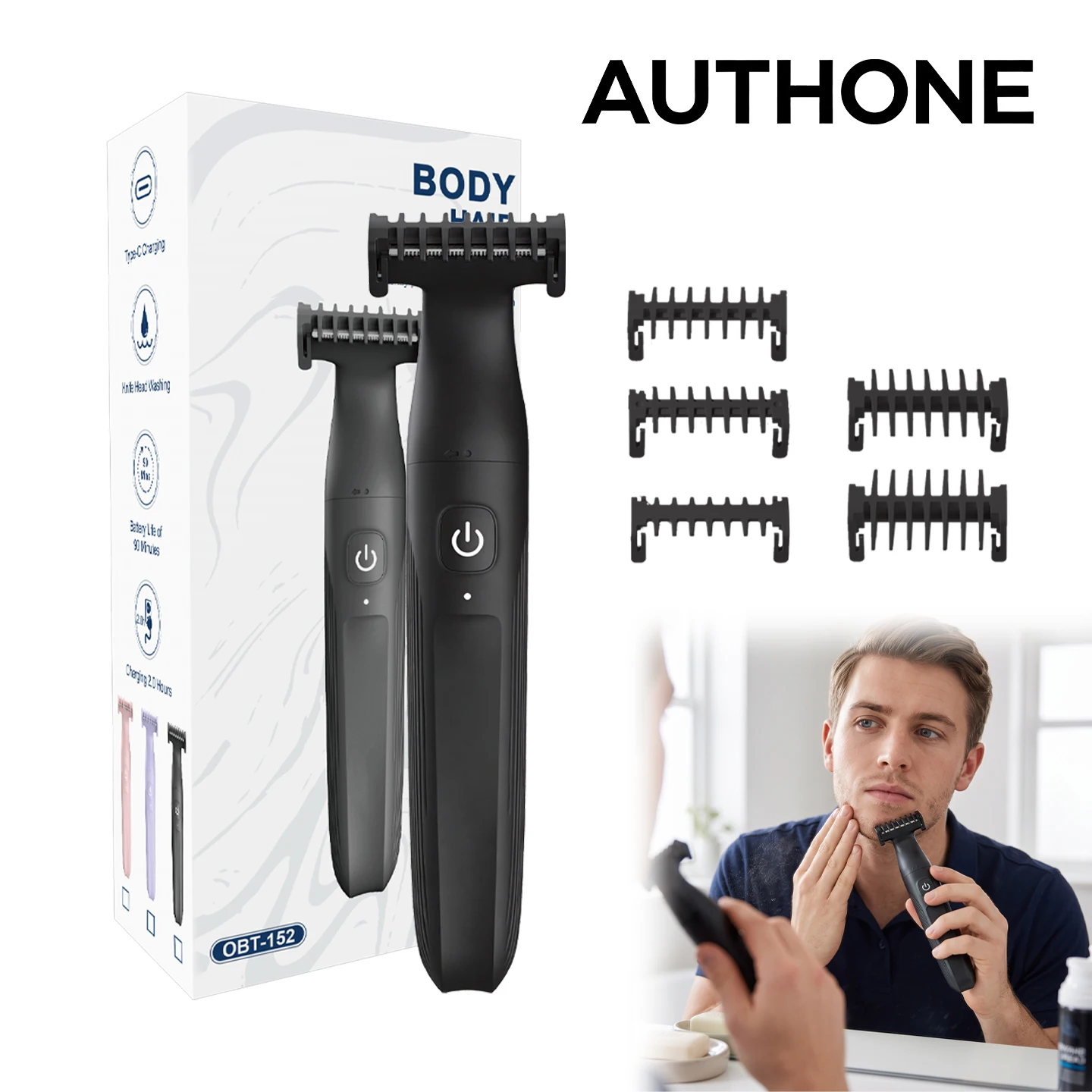 AUTHONE One Blade Waterproof Hair Beard Trimmer Body Pubic Bikini Razor Facial Electric Shaver Rechargeable For Men & Women