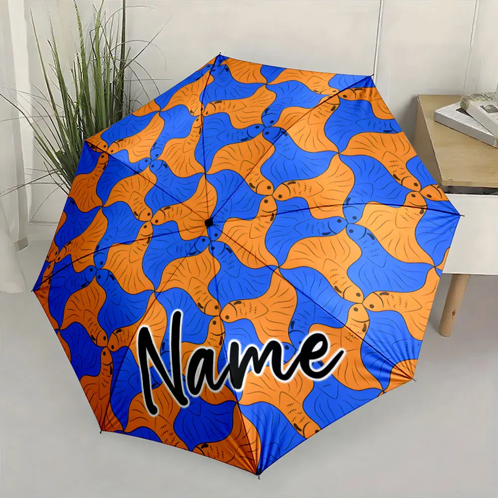 Custom Name Umbrella Vibrant Fish Pattern Umbrella Design Print 8 Iron Ribs Folding Umbrella Auto-Open Fashion Sunshade
