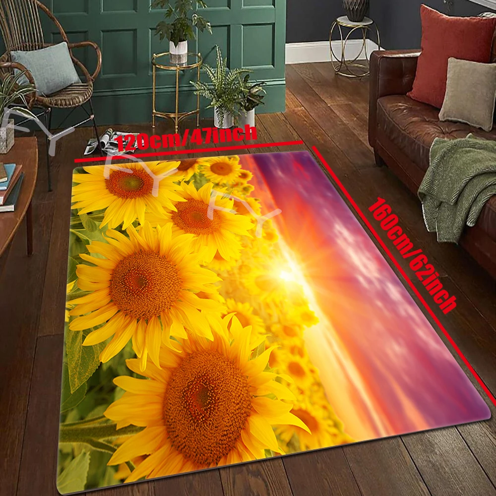 3D Oil Painting Sunflowers Carpet Rugs Living Room Bedroom Kitchen Carpet Floor Mats Home Decor Bathroom Entrance Non-slip Rugs