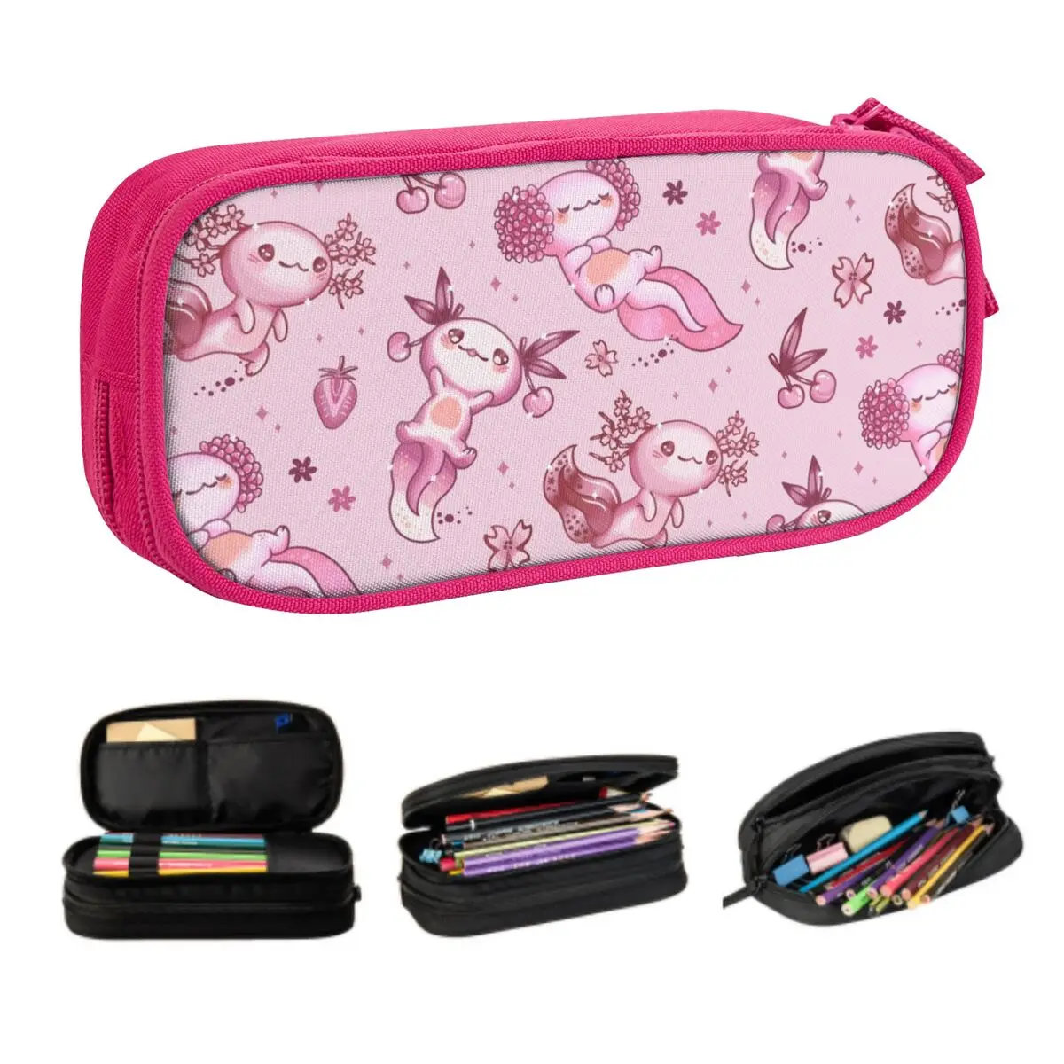 Custom Kawaii Axolotl Pattern Cute Pencil Cases Girl Boy Large Capacity Salamander Animal Pencil Box School Supplies