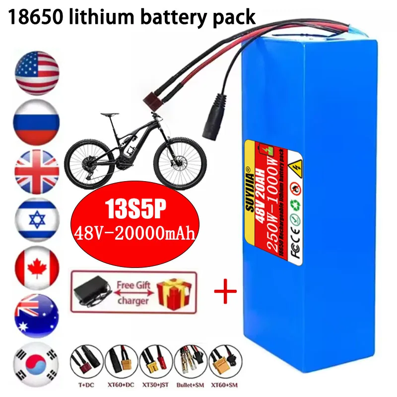 Original 13S5P 48V 20Ah Electric Vehicle Lithium 13S5P Battery Pack Is Suitable for Electric Scooter Mountain Bike 250-1000w