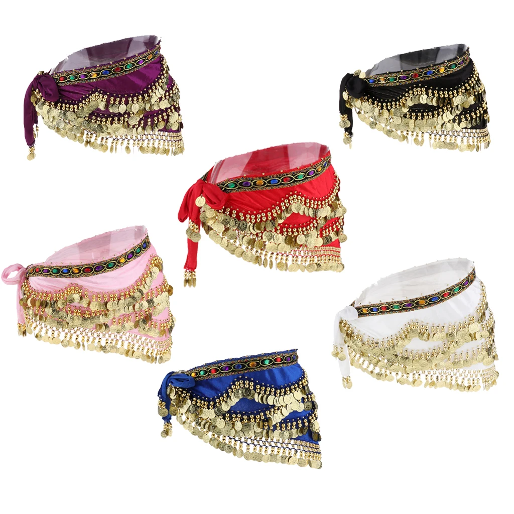 Women’s Belly Dance Luxury Hip Scarf Velvet Sequin Belt Wrap Skirt Colorful Tassel for Oriental Performance Costume