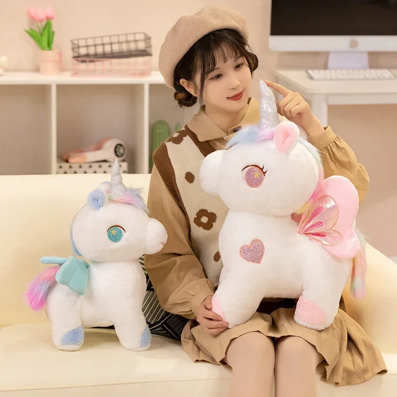 かわいいカラフルなソフトユニコーンぬいぐるみ漫画ぬいぐるみ空飛ぶ馬ぬいぐるみ人形女の子のためのギフトかわいい部屋の装飾
