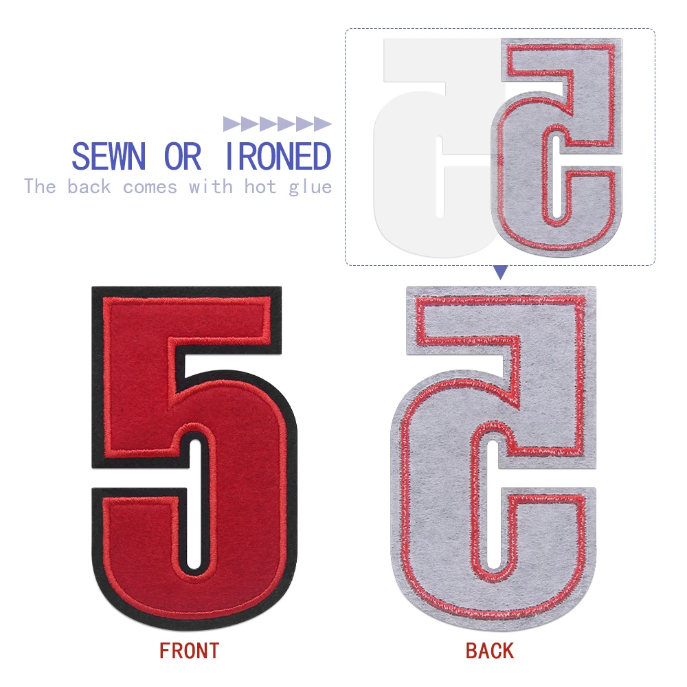 New Big Red Navy Embroidered Number Patches Stickers Sew Iron On Applique DIY Apparel Sewing Clothing Heat Labels On Clothes