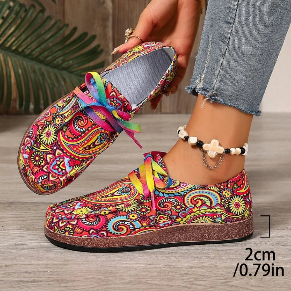 2026 Bestseller Neue Modische Damen-Sneaker mit Schnürung, Bedruckte Damen-Flats, Outdoor-Freizeitschuhe für Damen, Zapatos De Mujer