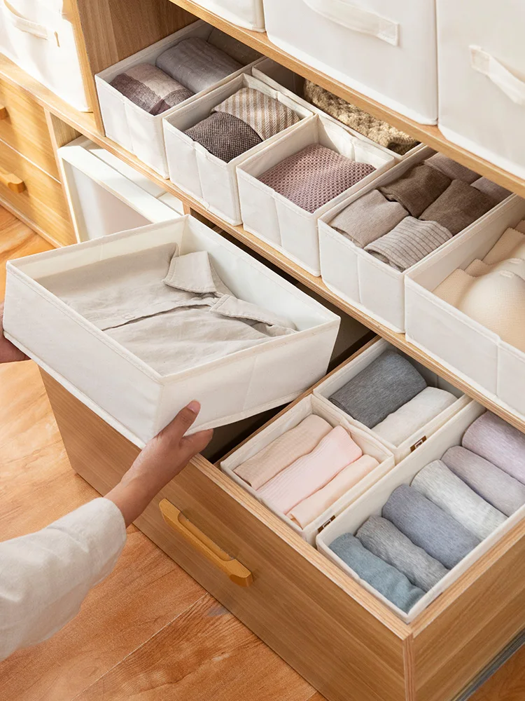 Caja organizadora de tela para guardar ropa interior, sujetadores y calcetines, estilo japonés, color puro, para uso doméstico.